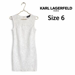 Karl Lagerfeld Paris White Lace Sheath Dress Size 6 Sleeveless Floral Crochet